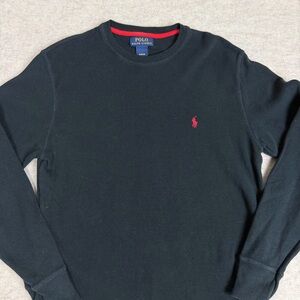 Polo Ralph Lauren Men's Black waffle-knit crew neck long sleeve shirt - Size M